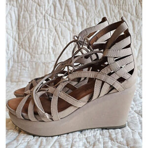 Gentle Souls Kenneth Cole Platform Lace Wedge Caged‎ Sandals Gladiator Taupe 7.5